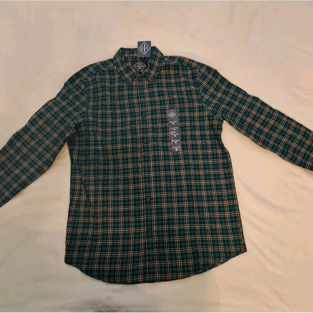 NWT! St John's Bay Men's Long-Sleeve, Emerald Plaid, Classic Fit - M